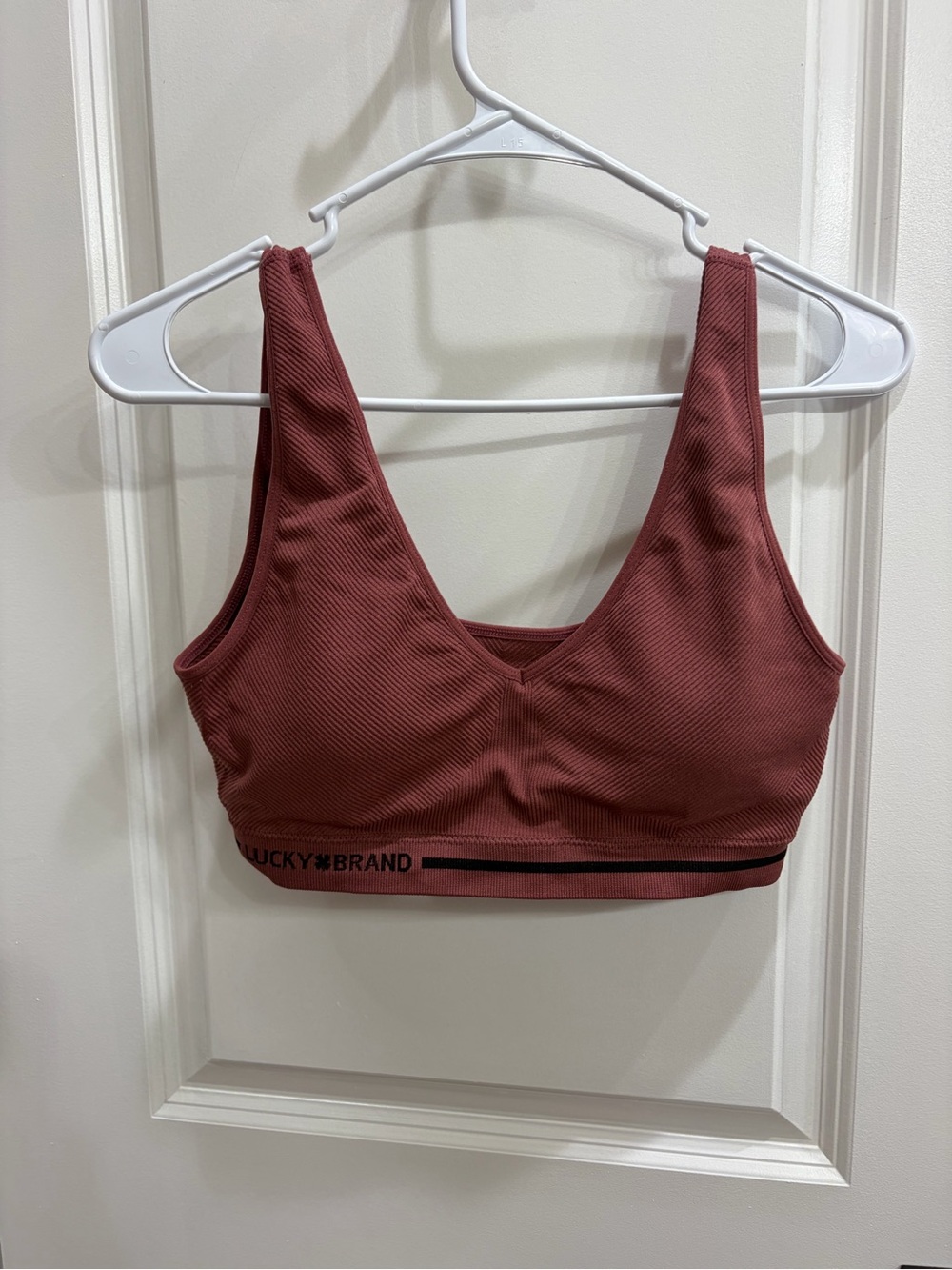 Lucky Brand Ribbed V-Neck Bralette in Rosewood